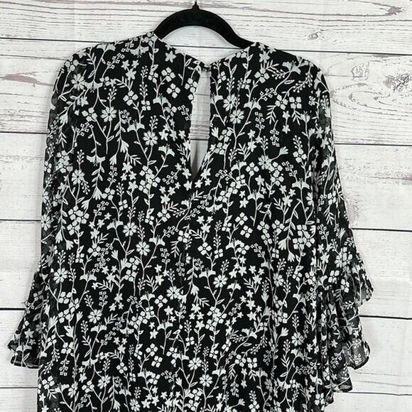 Calvin Klein Dress Womens 10 Black Floral Chiffon Ruffle Cottagecore Boho - Picture 6 of 12